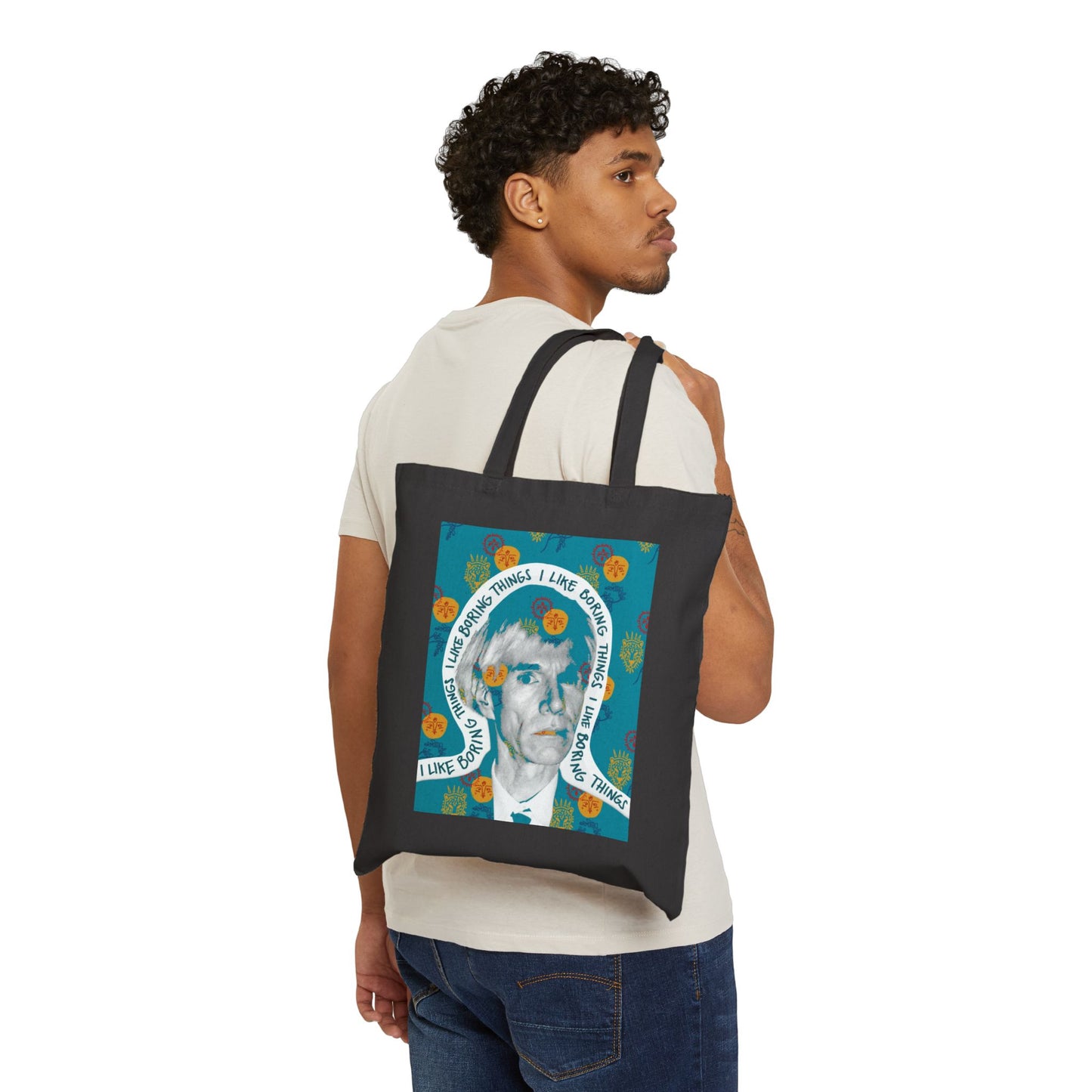 Not Boring Warhol Blue Cotton Canvas Tote Bag
