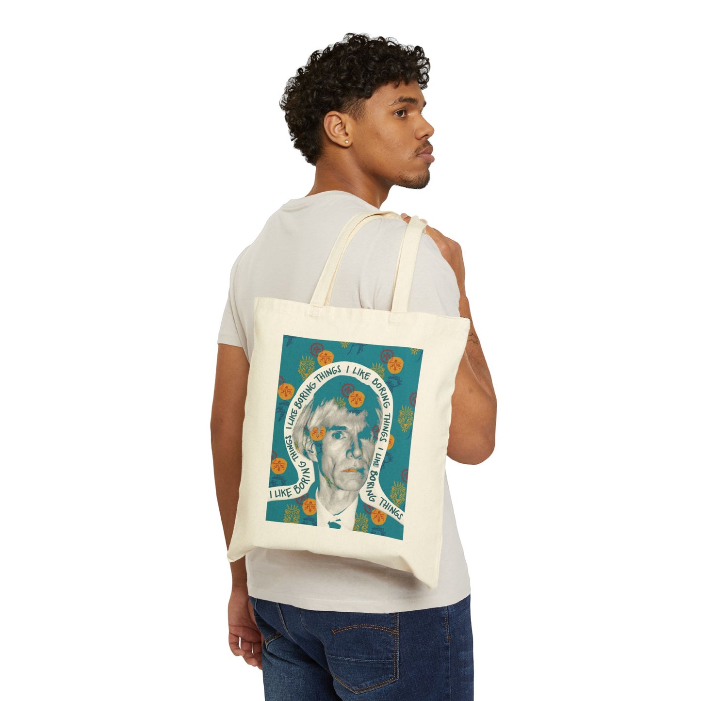 Not Boring Warhol Blue Cotton Canvas Tote Bag